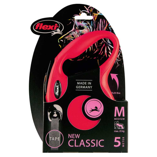 flexi рулетка New Classic M (до 25 кг) 5 м лента красная