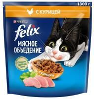 Felix Мясное объедение 1,3 кг сухой корм для взрослых кошек, с курицей 