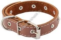 HOMEPET 30 мм 41-53 см ошейник для собак кожаный двойной с украшениями простроченный двухслойный коричневый