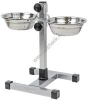 HOMEPET D 14 см 2 х 0,35 л до 30 см металлическая регулируемая подставка с мисками для домашних животных хром