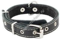 HOMEPET 30 мм 37-52 см ошейник кожаный с язычком на фетре простроченный черный