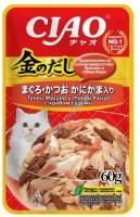 INABA Ciao Kinnodashi 60 г пауч для кошек тунец магуро и тунец кацуо с крабом сурими в желе