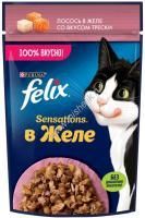 Felix Sensations 75 г пауч влажный  корм для кошек, лосось и треска 