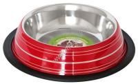 ANKUR 0,45 л миска металлическая красная с полосами резиновое основание ANKUR 0,45 л миска металлическая красная с полосами резиновое основание