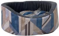 HOMEPET Велюр Графика №1 43 см х 38 см х 15 см лежак бежево-голубой для домашних животных