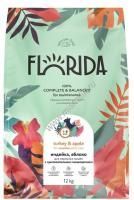 FLORIDA 12 кг сухой корм для взрослых кошек с чувствительным пищеварением с индейкой и яблоком