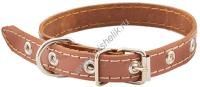 HOMEPET 15 мм 28-38 см ошейник для собак кожаный простой простроченный коричневый