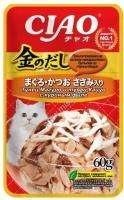 INABA Ciao Kinnodashi 60 г пауч для кошек тунец магуро и тунец кацуо с куриным филе в желе