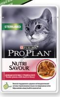 PRO PLAN Nutri Savour 85 г пауч влажный  корм для взрослых стерилизованных кошек и кастрированных котов, с говядиной в соусе 