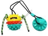 №1 71 см Тяни-Кусай игрушка интерактивная для собак на одной присоске бирюзово-желтый шипованный мяч