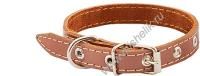 HOMEPET 25 мм 35-47 см ошейник для собак кожаный простой двойной простроченный двухслойный коричневый