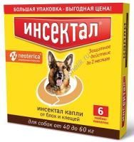 ИНСЕКТАЛ 6 пипеток 40-60 кг капли от блох и клещей для собак 
