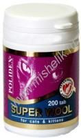 POLIDEX Super Wool 200 таб супер вул плюс для кошек улучшает состояние и стимулирует рост шерсти защищает от сухости кожи и появления перхоти 1х12