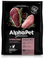ALPHAPET SUPERPREMIUM STERILISED 7 кг сухой корм для взрослых стерилизованных кошек и котов с уткой и индейкой