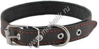 HOMEPET 15 мм 28-38 см ошейник для собак кожаный простой простроченный черный