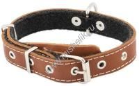 HOMEPET 15 мм 22-35 см ошейник кожаный с язычком на фетре простроченный коричневый