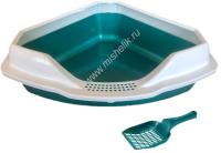 HOMECAT 56х42х17 см туалет для кошек угловой с бортиком и совком бирюзовый перламутр