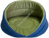 HOMEPET Микровелюр Релакс №1 45 см х 45 см х 27 см лежак зелено-синий для домашних животных