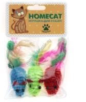 HOMECAT 3 шт 6 см игрушка для кошек мышки разноцветные с пером гремящие