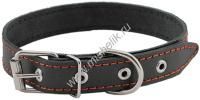 HOMEPET 25 мм 35-47 см ошейник для собак кожаный простой простроченный черный