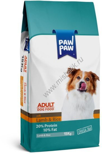 Pawpaw Adult Dog Food with Lamb & Rice 15 кг сухой корм для собак с ягненком и рисом