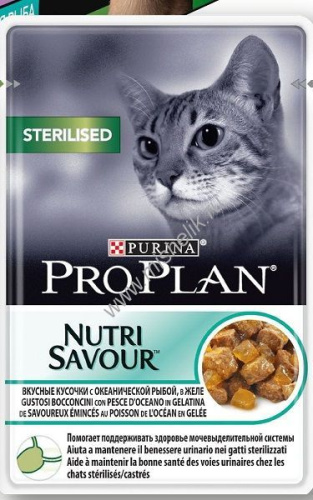PRO PLAN Nutri Savour 85 г пауч влажный  корм для взрослых стерилизованных кошек и кастрированных котов, с океанической рыбой в соусе 