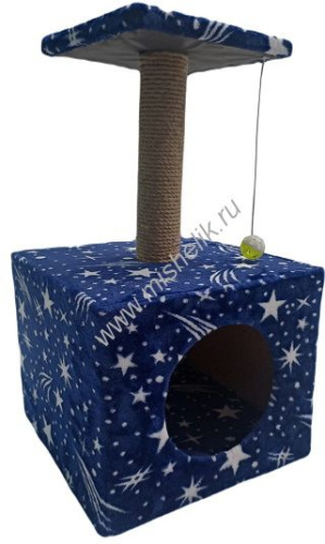 Когтеточка 35 см х 30 см х 85 см столбик джут куб с площадкой и игрушкой