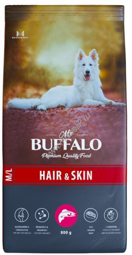 MR.BUFFALO HAIR & SKIN CARE 800 г сухой корм для собак средних и крупных пород лосось 