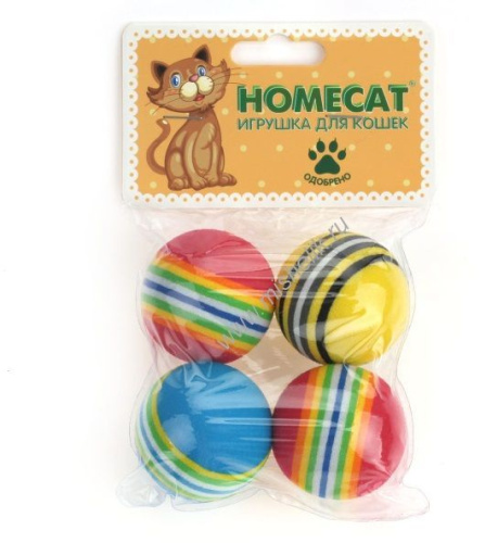 HOMECAT 4 шт Ф 4,2 см игрушка для кошек мячи радужные гремящие