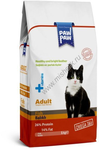 Pawpaw Adult Cat Food with Fish 1 кг сухой корм для кошек с рыбой 