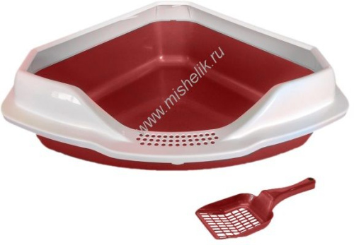 HOMECAT 56х42х17 см туалет для кошек угловой с бортиком и совком бордовый перламутр