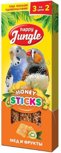 HAPPY JUNGLE 3 шт палочки для птиц мед+фрукты 1x22