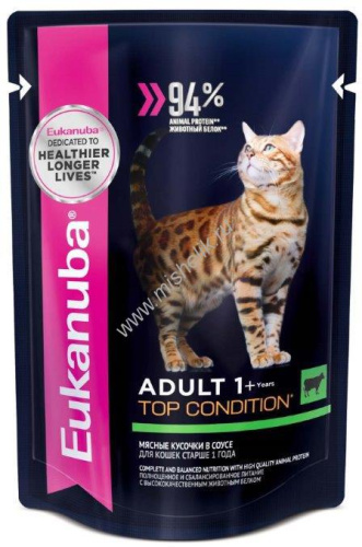EUKANUBA ADULT TOP CONDITION BEEF 85 гр пауч влажный корм для взрослых кошек, говядина в соусе 