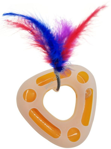 HOMECAT 25х7 см игрушка для кошек трек треугольный пластиковый с мячиком и перьями на пружине