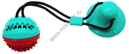 №1 40 см Тяни-Кусай игрушка интерактивная для собак на одной присоске бирюзово-красный шипованный мяч