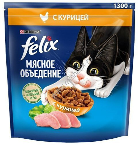 Felix Мясное объедение 1,3 кг сухой корм для взрослых кошек, с курицей 