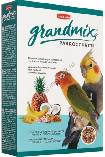 PADOVAN GRANDMIX Parrocchetti 850 г корм для средних попугаев основной 