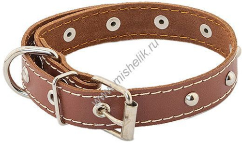 HOMEPET 35 мм 49-61 см ошейник для собак кожаный с украшениями простроченный коричневый
