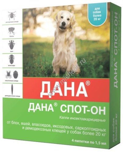 APICENNA ДАНА СПОТ-ОН 4 пипетки по 1,5 мл капли для собак более 20 кг на холку