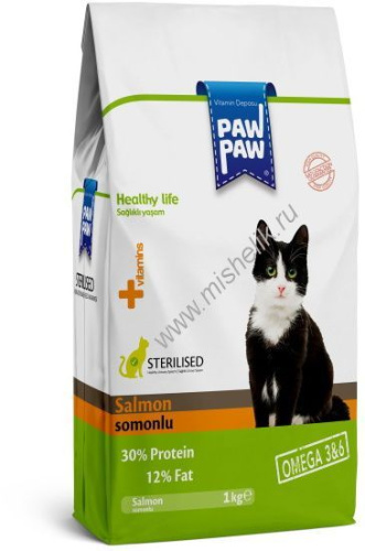Pawpaw Sterilised Cat Food with Salmon 1 кг сухой корм для стерилизованных кошек с лососем 
