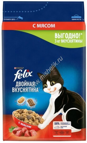 Felix Двойная вкуснятина 3 кг сухой корм для взрослых кошек, с мясом 
