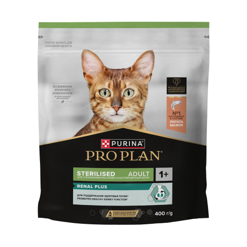 PRO PLAN 400 г сухой корм для взрослых стерилизованных кошек и кастрированных котов, с высоким содержанием лосося 