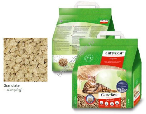 Cat`s Best Original 5 л/2,1 кг древесный комкующийся наполнитель для кошачьих туалетов