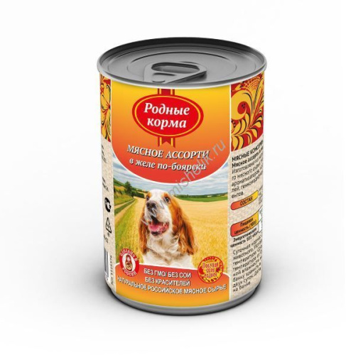 РОДНЫЕ КОРМА 410 г консервы для собак мясное ассорти в желе по-боярски 