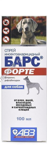 АВЗ БАРС ФОРТЕ 100 мл спрей для собак инсектоакарицидный 1х18
