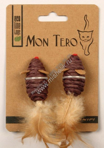 МОН ТЕРО ЭКО 2 шт 5 см игрушка для кошек мышь с перьями с кошачьей мятой фиолетовая 