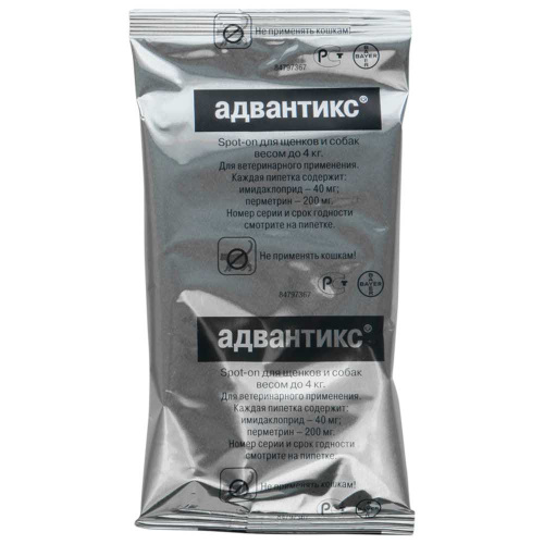 Bayer Адвантикс  40 С для собак до 4 кг от блох, клещей и комаров (1 пипетки х 0,4 мл)