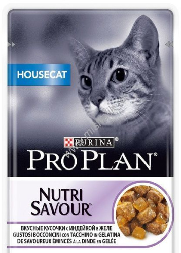 PRO PLAN Nutri Savour 85 г пауч влажный  корм для взрослых кошек, живущих дома, вкусные кусочки с индейкой, в желе 
