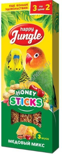 HAPPY JUNGLE 3 шт палочки для птиц микс 3 вкуса 1x22