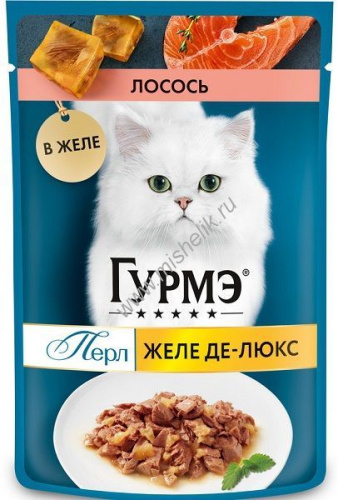 Гурмэ Перл Желе Де-Люкс 75 г влажный  корм для кошек, с лососем в роскошном желе 